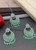 Pista Green Meenkari Earrings With Maang Tikka